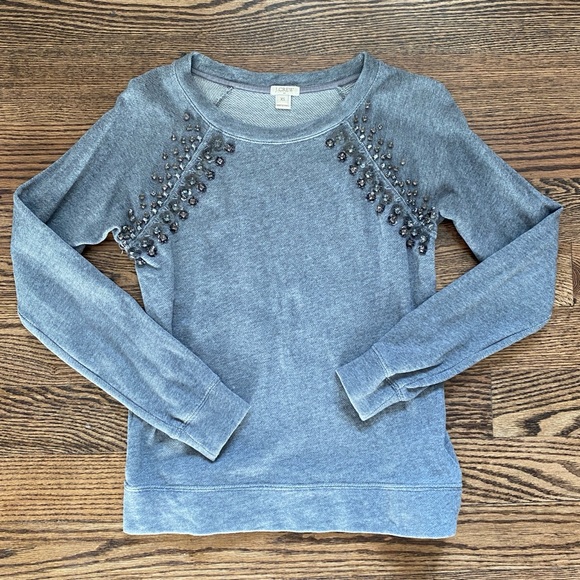 J.Crew Factory Gray Beaded Sweatshirt XS - Picture 2 of 4
